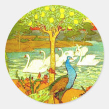 Art Nouveau Peacocks and Swans Sticker