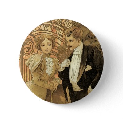 Art Nouveau Poster; Flirt Biscuit; Alphonse Mucha Buttons by YesterdayCafe