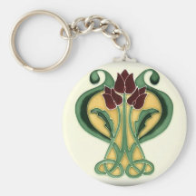 Art Nouveau Rose Tile Keychain