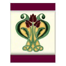 Art Nouveau Rose Tile Post Card