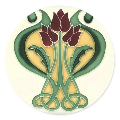 Art Nouveau Rose Tile Round Sticker by tnmpastperfect