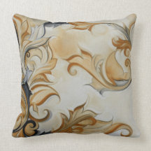 Art Nouveau yellow leaf scroll Throw Pillows