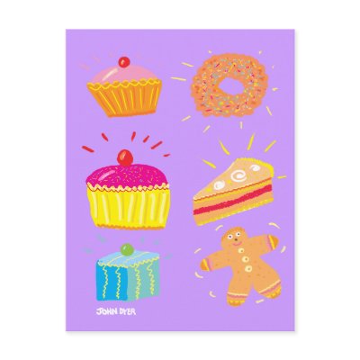 Art Postcard: Cakes, Fancies and Gingerbread Man by johndyergallery