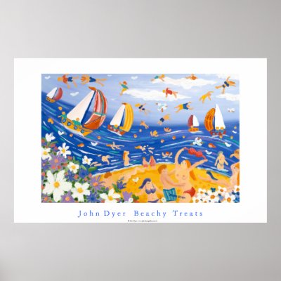 Art Poster: Beachy Treats. Swimmers and Sailing by johndyergallery