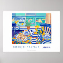 Art Poster: Cornish Tea Time. ( Cornish Blue )