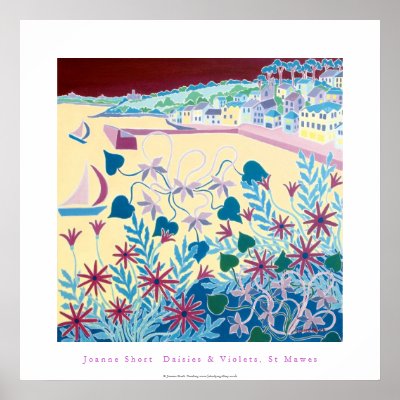 Art Poster: Daisies & Violets, St Mawes, Cornwall by johndyergallery
