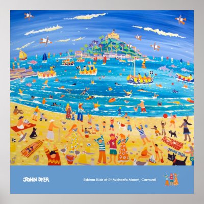 Art Poster: Eskimo Kids at St Michael's Mount by johndyergallery