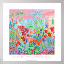 Art Poster: Patchwork Flowers & Pink Sky