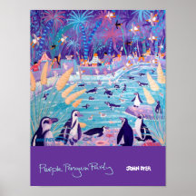Art Poster: Purple Penguin Party at the Zoo