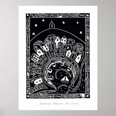 Art Poster: St Ives, Cornwall. Lino Cut Image by johndyergallery