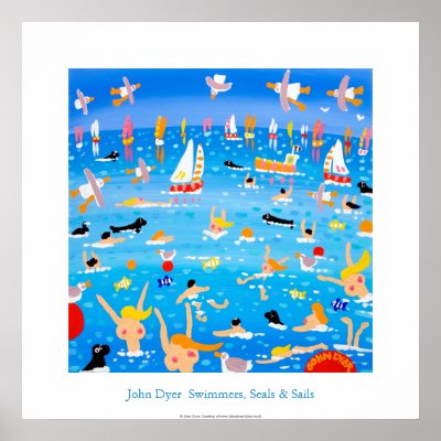 Art Poster: Swimmers, Seals and Sails. by johndyergallery