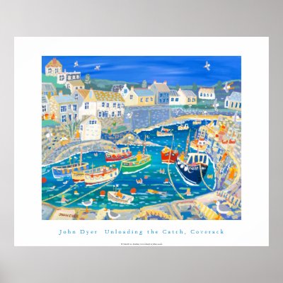 Art Poster: Unloading the Catch,Coverack, Cornwall by johndyergallery