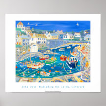Art Poster: Unloading the Catch,Coverack, Cornwall