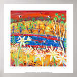 Art Print: Banrock Station Pelicans and Lilies