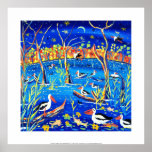 Art Print: Banrock Station Pelicans, Gums, Moon