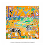Art Print: Stripy Safari Sunset. Zebra, Meerkats