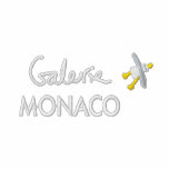 Art Top: Galerie Monaco Embroidered Hibiscus. Blue Polo Shirt