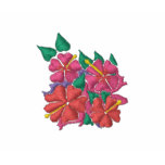 Art Top: Joanne Short Embroidered Hibiscus. Green Polo Shirt