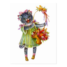 Arthur Theile Kitty Cat with Flower Basket Post Cards