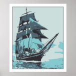 Artist signed vector art, schooner poster