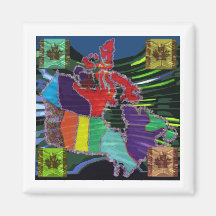 Artistic Canadian Map and MapleLeaf Magnet