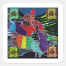 Artistic Canadian Map and MapleLeaf Stickers