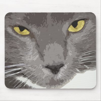 Artistic Grey Cat Face Mousepads by cre8iveheart