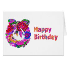Artistic HappyBirthday Text n Flower Wreath Greeting Cards