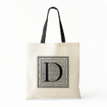 Artistic Letter "D" Woodcut Woodblock Initial Canvas Bag