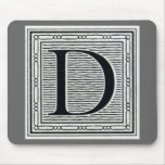 Artistic Letter "D" Woodcut Woodblock Initial Mouse Pad