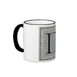 Artistic Letter "D" Woodcut Woodblock Initial Mug