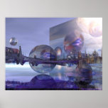 Artistic sci-fi poster "Approaching an alien town"