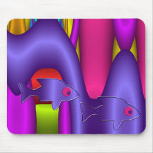 Artistic waves and cute fish Mousepad
