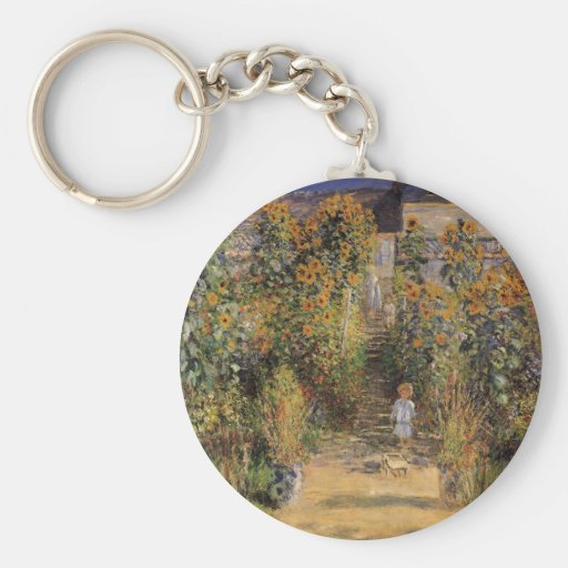 Artist's Garden at Vetheuil by Monet, Vintage Art Keychain