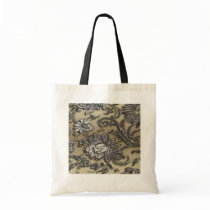 Artsy Embossed Black & Gold Flowers Tote Bags
