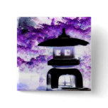 Artsy Japanese Pagoda Style Garden Lantern Pinback Button