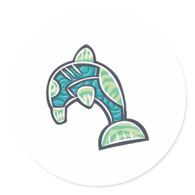 artsy patterned dolphin design round stickers by doonidesignsanimals