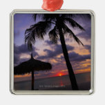 Aruba, silhouette of palm tree and palapa on christmas tree ornaments