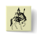 ASIAN ART GOD ON HORSE PINBACK BUTTON