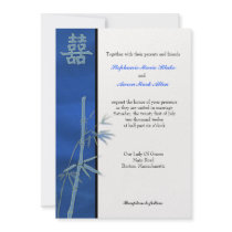 Asian Double Happiness Blue Wedding Invitation