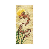 Asian Dragon, Moon & Bull-rushes Art Canvas Gallery Wrap Canvas