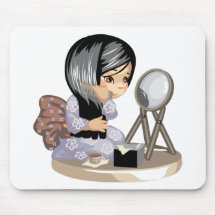 Asian girl in a purple flowered kimono mousepads