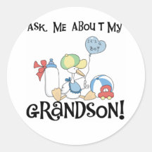 Ask About My Grandson Tshirts and Gifts Round Stickers