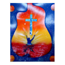 Ask and ye shall receive- man cross guitar post cards