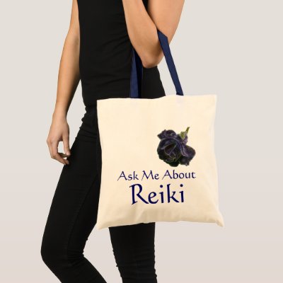 Ask Me About Reiki Purple Rose Tote Bag by SmilinEyesTreasures