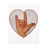 ASL I LOVE YOU, HEART SHAPED POST CARDS