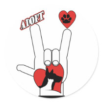 ASL SIGN LANGUAGE - I LOVE YOU RESCUE ADOPT DOGS ROUND STICKER