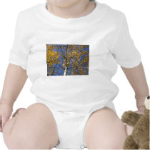 Aspen tree looking up through yellow leaves. t shirts