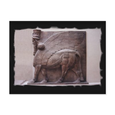 assyrian winged bull postcard by ram74sin
