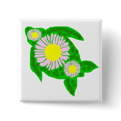 Aster  Flowers sea turtle button by marcya7